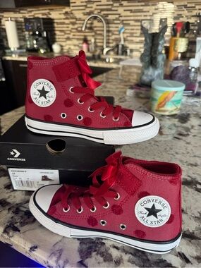 Converse Kids Red Polka Dot High-Top Sneakers